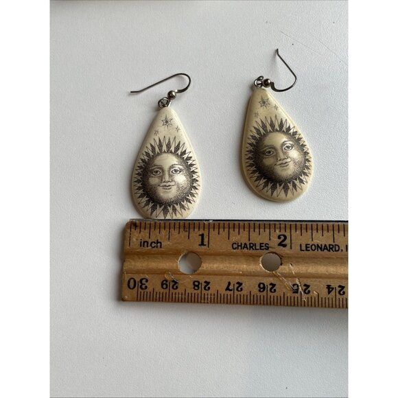 Moosup Valley Celestial Earrings Rachel Badeau Sunburst Dangle Etched Hand Craft - Picture 7 of 7